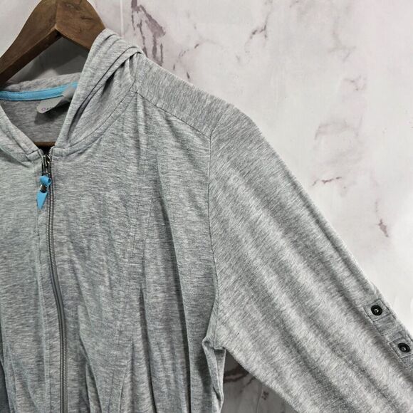 Athleta Hoodie Womens Large Zip Lightweight Shirt Hoodylicious Ruched Roll Up - Picture 13 of 14